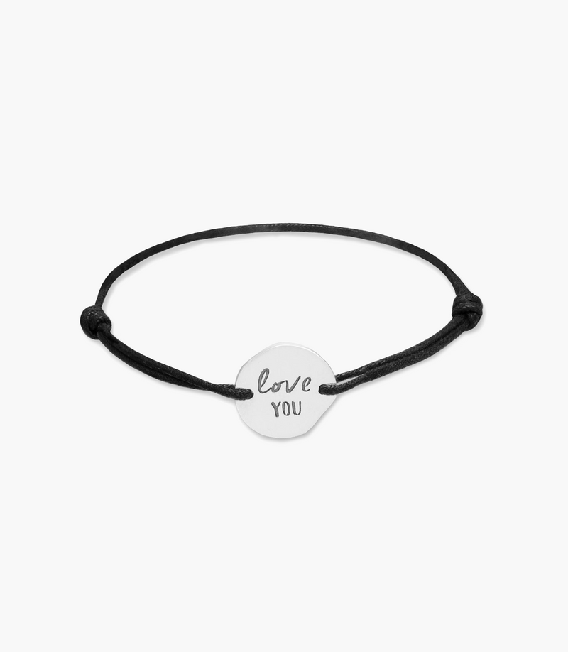 Bracelet cordon en argent " love you " pour homme
